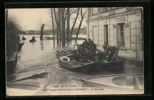 AK Villeneuve-Saint-Georges, Crue de la Seine 1910, Le Sauvetage