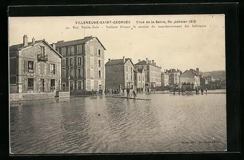 AK Villeneuve-Saint-Georges, Crue de la Seine 1910, Rue Emile-Zola