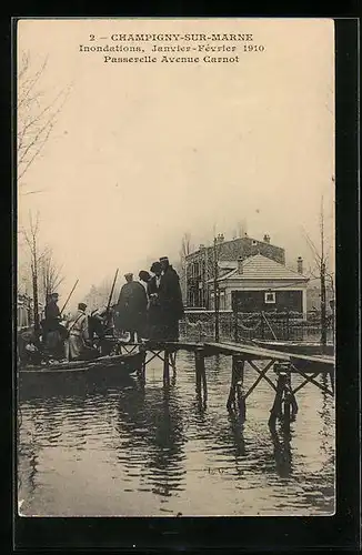 AK Champigny-sur-Marne, Inondations 1910, Passerelle Avenue Carnot