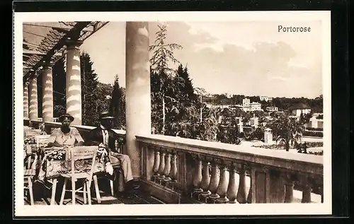 AK Portorose, Ausblick von der Terrasse eines Hotels