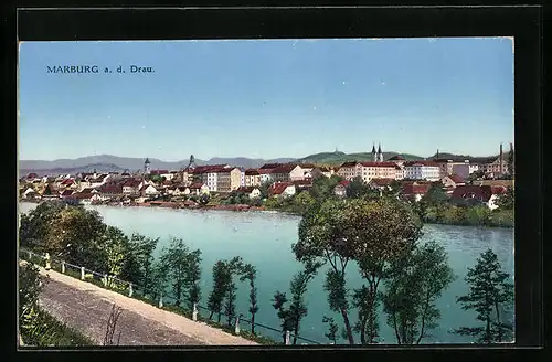 AK Marburg /Drau, Stadtansicht von der gegenüberliegenden Flussseite