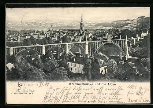 AK Bern, Kornhausbrücke und die Alpen