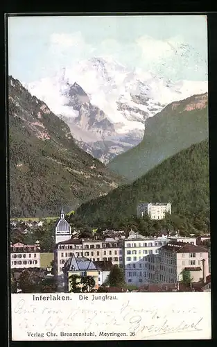 AK Interlaken, Teilansicht mit Jungfrau