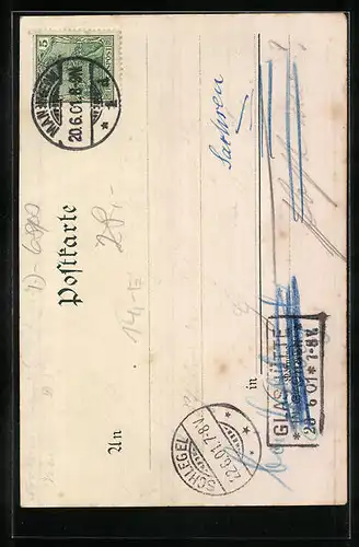 Lithographie Mannheim, Paradeplatz, Rheinbrücke, Bismarck-Denkmal