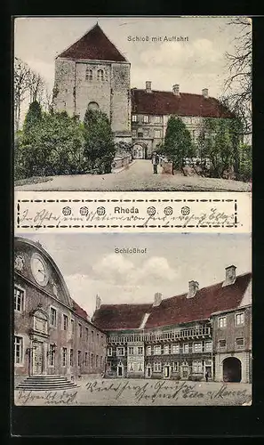 AK Rheda, Schloss mit Auffahrt, Schlosshof