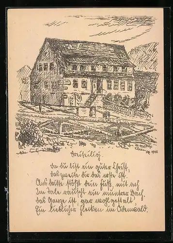 Künstler-AK Heiligkreuzsteinach, Gasthaus zum roten Löwen