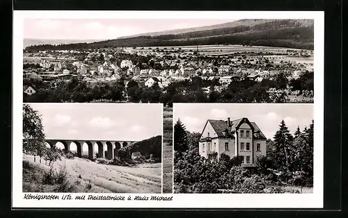 AK Königshofen /Ts., Ortsansicht aus der Vogelschau und Haus St. Michael