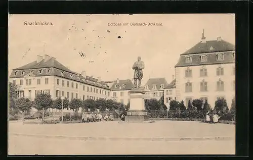 AK Saarbrücken, Schloss mit Bismarck-Denkmal