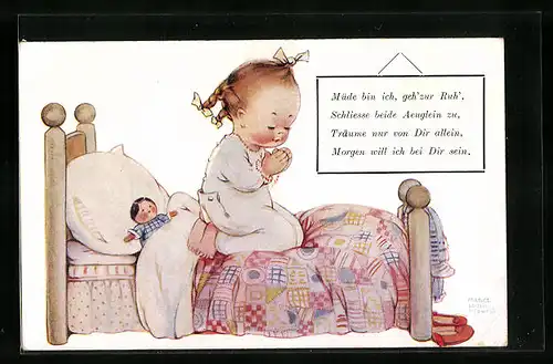 Künstler-AK Mabel Lucie Attwell: Kind beim Gebet vor dem Schlafen