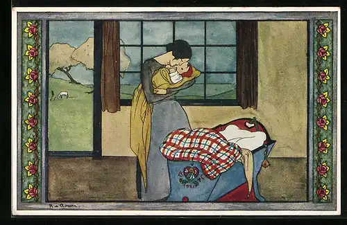 Künstler-AK Rie Cramer: Mutter singt Säugling Einschlaflied vor