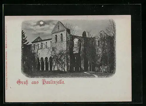 Mondschein-AK Paulinzella, Kloster