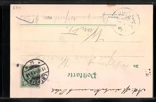 Lithographie Leipzig, Augustusplatz mit Strassenbahnen