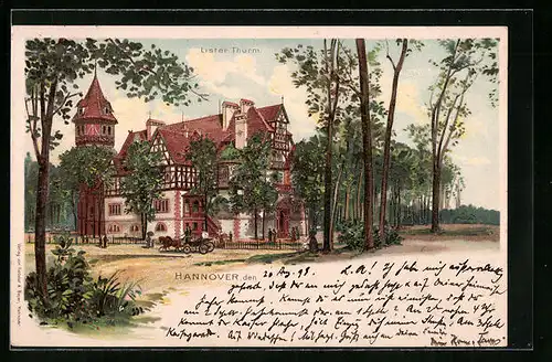 Lithographie Hannover, Blick auf den Lister Thurm