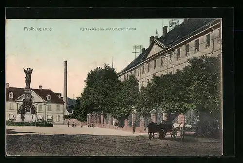 AK Freiburg /Br., Karl`s-Kaserne mit Siegesdenkmal