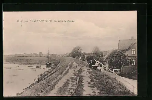 AK Twielenfleth /Kirschenland, Deichpartie mit Wohnhaus