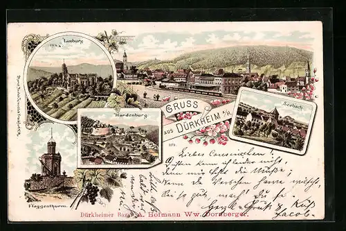 Lithographie Dürkheim a. H., Limburg, Kardenburg, Seebach