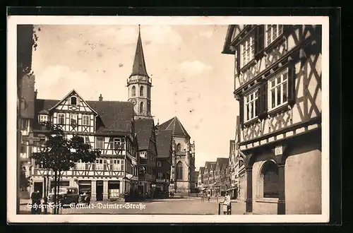 AK Schorndorf, Gottlieb-Daimler-Strasse mit Kirchturm
