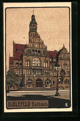 Steindruck-AK Bielefeld, Blick auf Rathaus