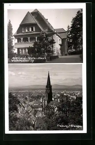 AK Freiburg /Breisgau, Adelheid-Testa-Haus, Wintererstrasse 19, Totalansicht mit Münster