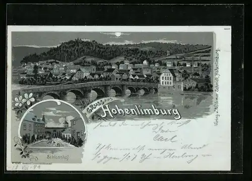 Mondschein-Lithographie Hohenlimburg, Schlosshof, Panorama