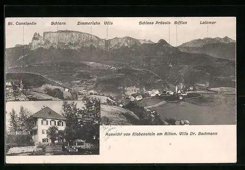 AK Klobenstein a. Ritten, Villa Dr. Bachmann, Totalansicht mit Schloss Prössls