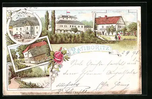 Lithographie Ceska Skalice, Gasthaus, Mühle, Schloss, Alte Bleiche
