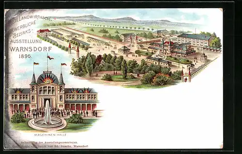 Lithographie Warnsdorf, Erste Landwirthsch-Gewerbliche Bezirksausstellung 1896, Maschinenhalle