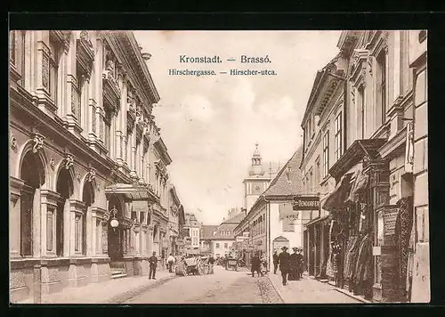 AK Kronstadt, Hirschergasse mit Geschäften
