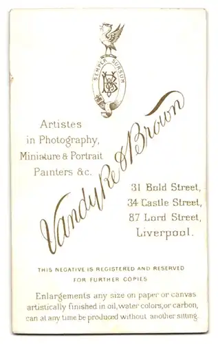 Fotografie Vandyke & Brown, Liverpool, 87. Lord Street, Dame mittleren Alters mit hoch gestecktem Haar und Reifrockkleid