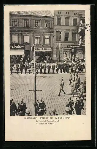 AK Insterburg, Parade 1914 mit Grossfürst Nicolai und General Rennenkampf