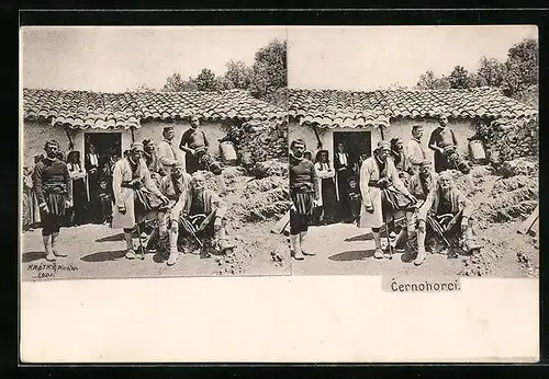 Stereo-AK Cernohorci, Einheimische Familie vor ihrem Haus