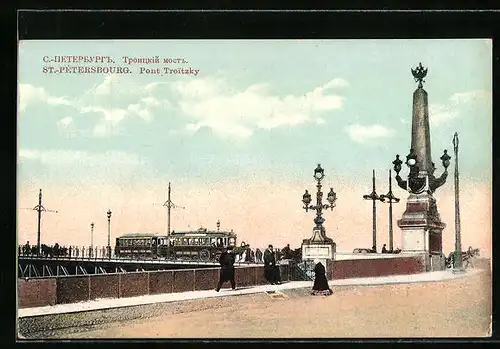 AK St. Petersbourg, Pont Trotzky, Brücke mit Strassenbahn