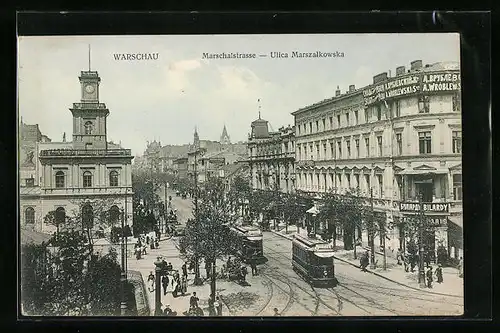AK Warschau, Marschalstrasse mit Wiener Bahnhof