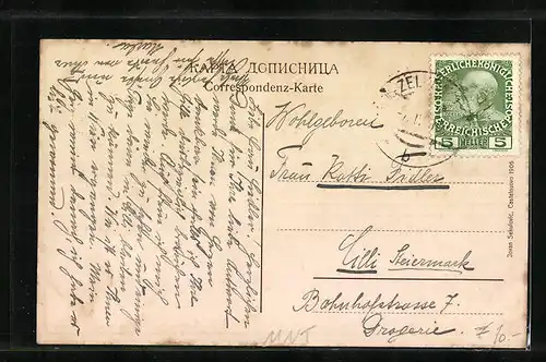 AK Metigne, Ortspartie am Wasser