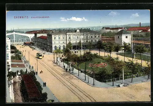 AK Chemnitz, Hauptbahnhof mit Strassenbahnstation