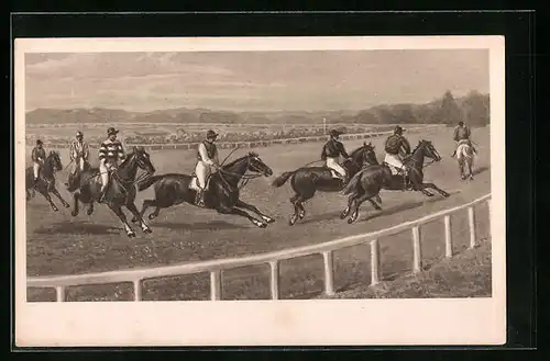 AK Auf der Rennbahn - Pferderennen