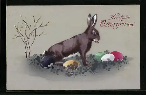 AK Osterhase mit Ostereiern