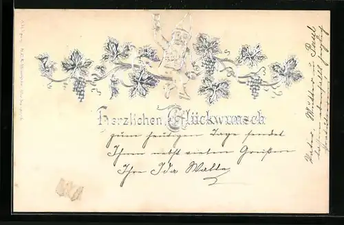 Präge-AK Zwerg sitzt auf Wein