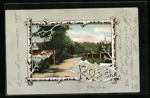 AK Namenstag von Rosa, Strassenpartie mit Stadt