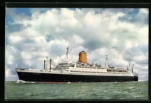 AK Vierschrauben-TS Bremen des Nordd. Lloyds auf hoher See, Passagierschiff