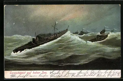 Künstler-AK Torpedoboot auf hoher See