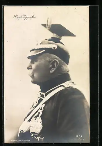 AK Portrait von Graf Zeppelin mit Uniform imt Profil