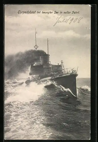 AK Torpedoboot bei bewegter See in voller Fahrt