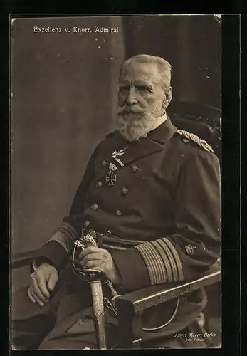 AK Admiral von Exzellens v. Knorr mit seinem Säbel in der Hand