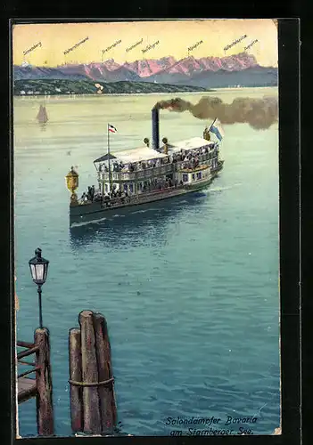 AK Starnberger See, Salondampfer Bavaria beim Anfahren des Docks