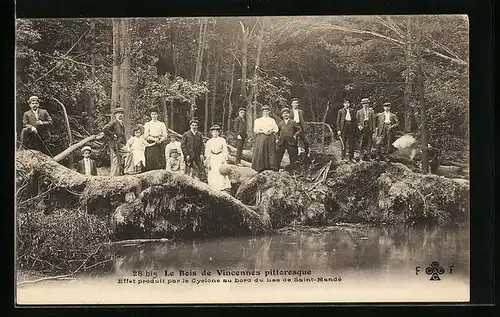 AK Le Bois de Vincennes, Effet produit par le Cyclone au bord du Lae de Saint-Mande, Unwetter 1908