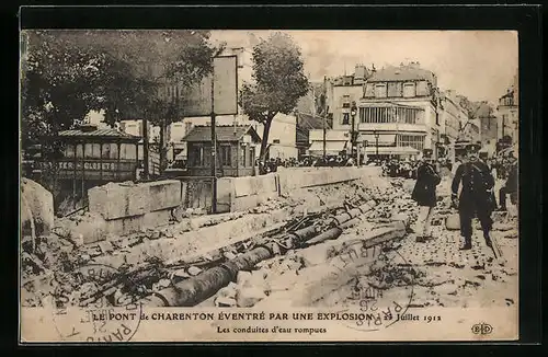 AK Charenton, Eventre par une Explosion 1912, Les conduites d`eau rompues