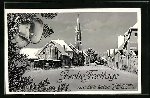 Künstler-AK Eichstetten a. K., Ortspartie - Weihnachtsgruss