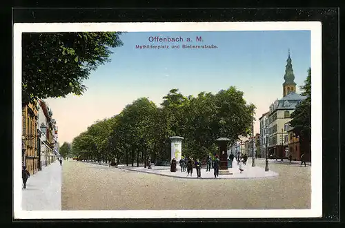 AK Offenbach a. M., Mathildenplatz und Biebererstrasse