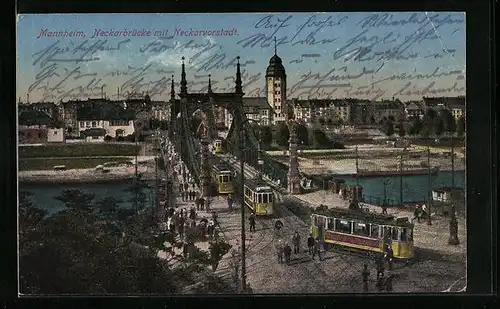 AK Mannheim, Neckarbrücke mit Neckarvorstadt